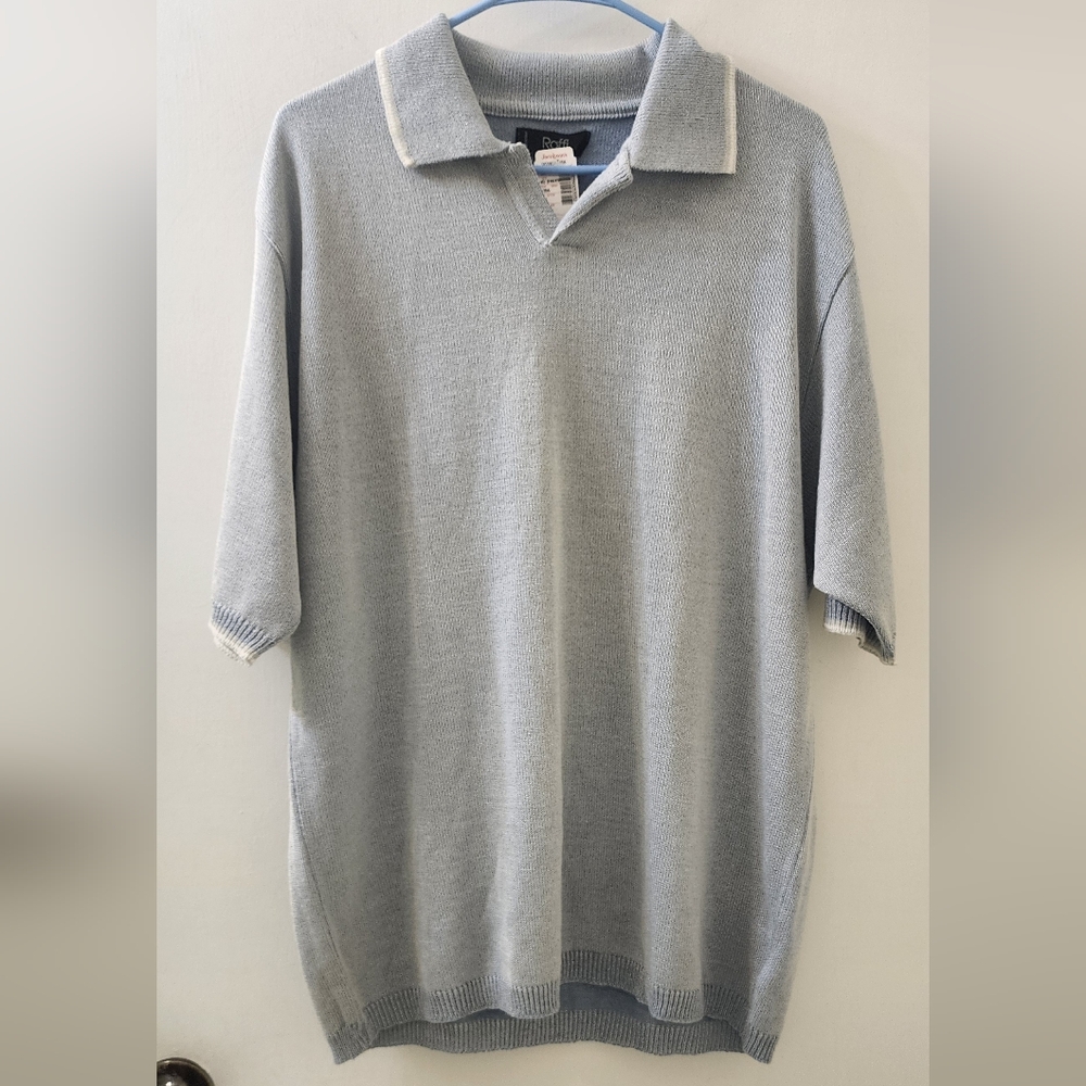 New Raffi Men's Light Gray Polo Shirt, Size Large.‎